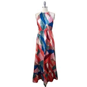 Shein Women's Dress Size S Maxi Abstract Multicolor Halter Ruffle
